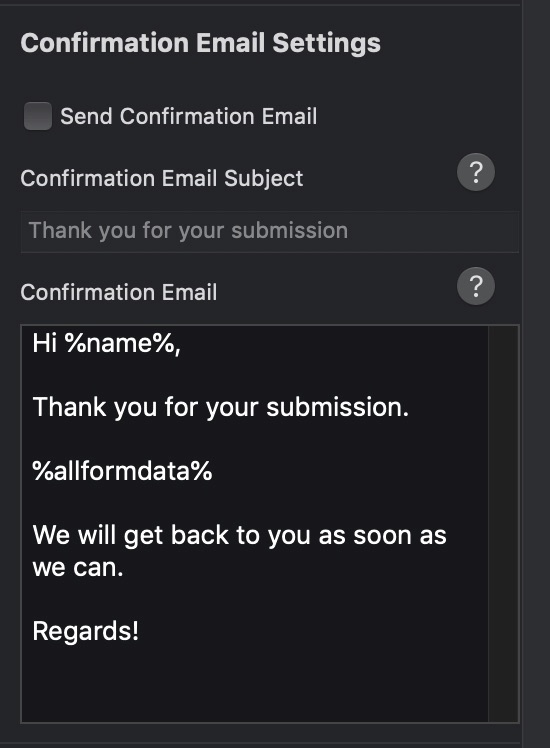 Contact Form confirmation emails